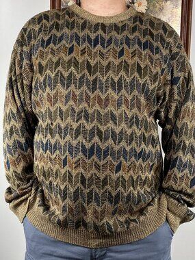 Vintage Serafini Ribbed Knit Cosby Sweater Men's Large Multicolor Chevron VTG